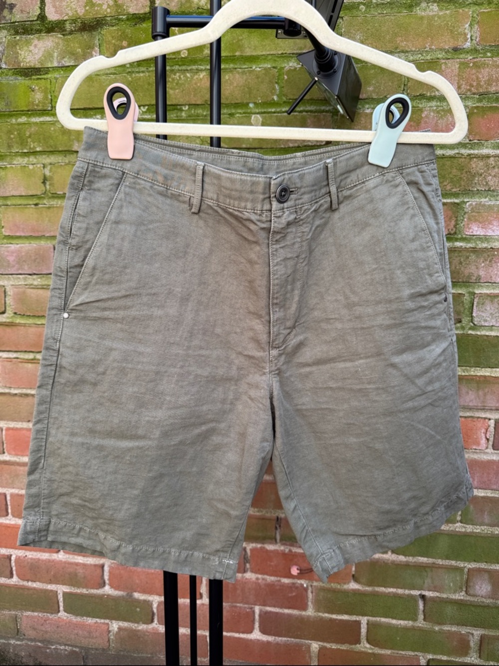 Men's Olive Green Linen Blend Casual Shorts - Unbranded